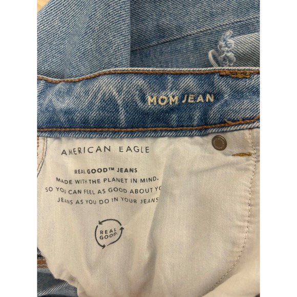 American Eagle Mom Jeans | Size 12L Heavy Distress | Light Wash | Real Good - Picture 4 of 8